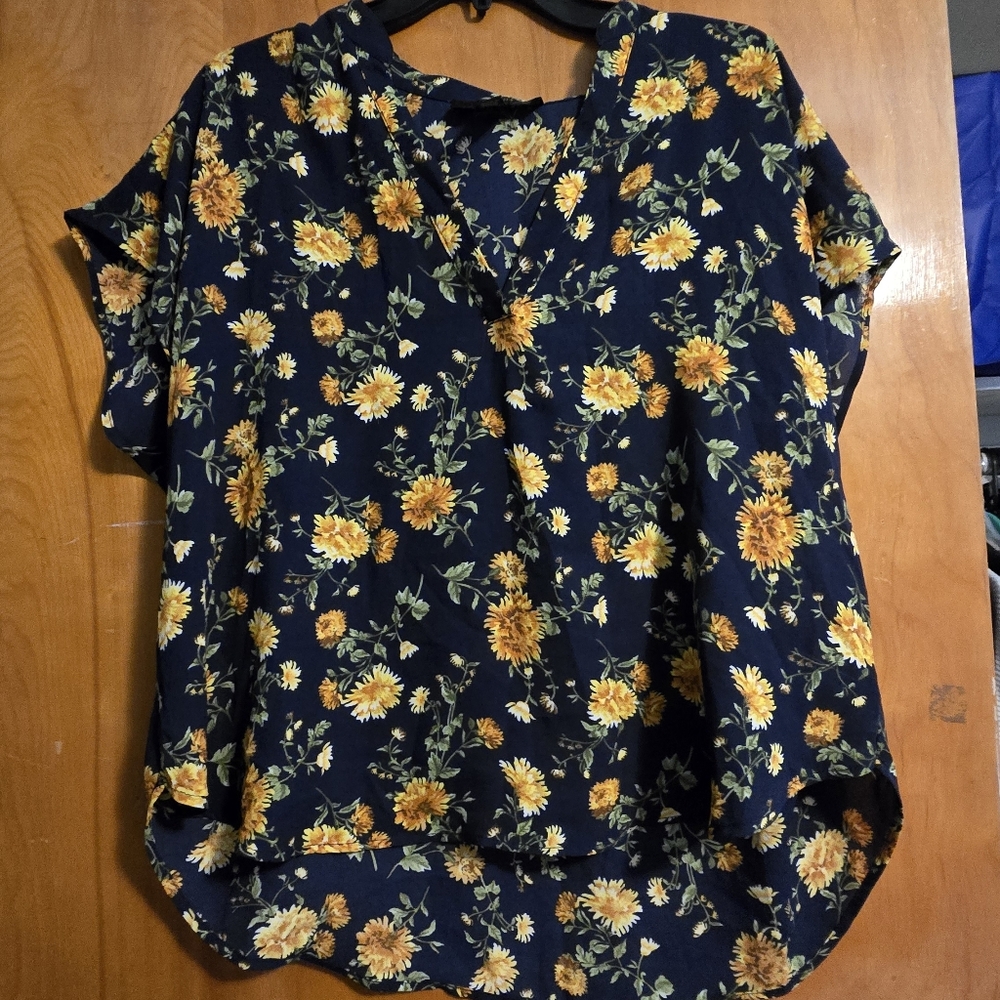 Forever 21 Floral Blouse - Navy and Yellow